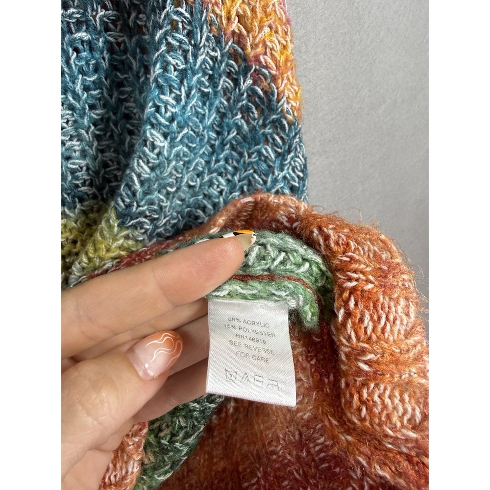 Sun+Moon Rainbow Space Dye Turtleneck Sweater L Multi Color Chunky Knit Lorelai - Picture 4 of 8
